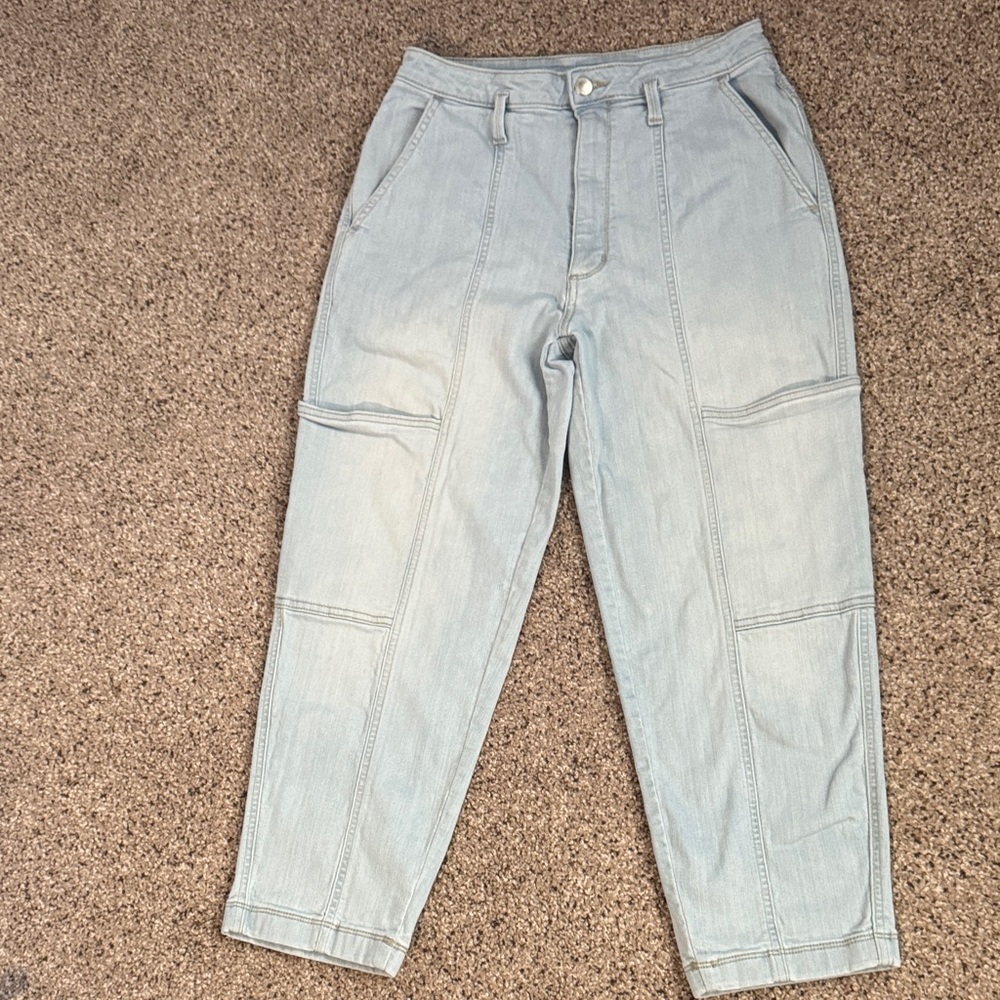 Light Blue High Rise Utility Cargo Side Pocket Jeans